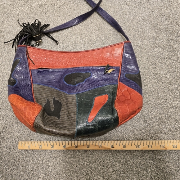 Vintage Sharif Multicolored Lizard/ Croc Patchwork Crossbody/Shoulderbag - Picture 5 of 14